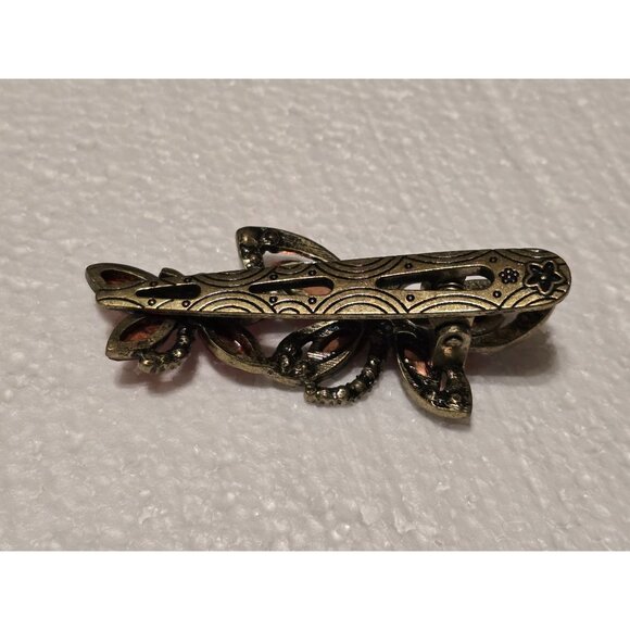 Vintage Red Butterfly Marcasite Hair Barrette Clip Bronze Tone Elegant Accessory - Picture 2 of 3